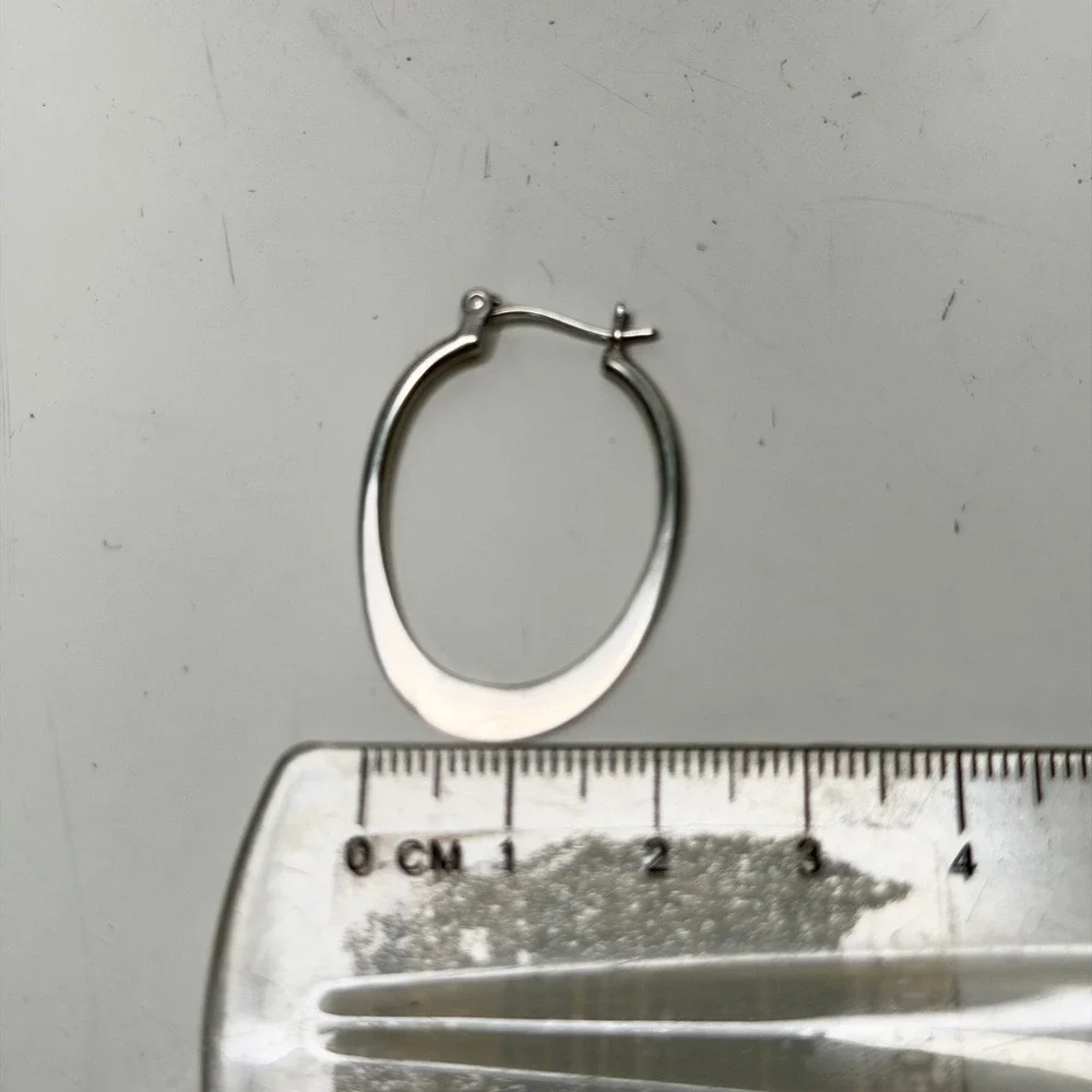 Oval Hoop Earrings Women Silver Tapered Brushed Minimalist Scandi Clean Girl OS